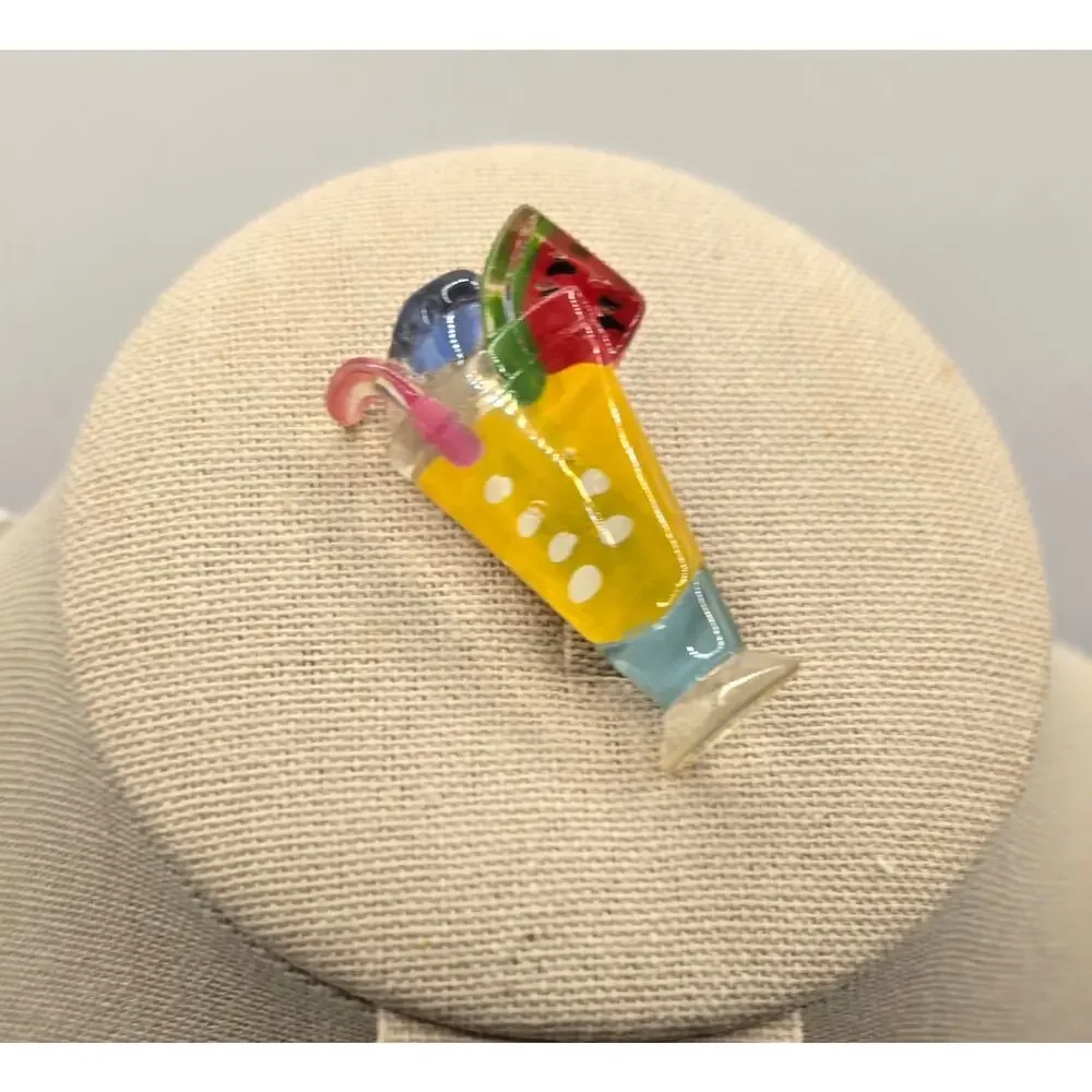 Vintage Acrylic Summer Drink Brooch –‎ Watermelon & Fruit Cocktail Pin